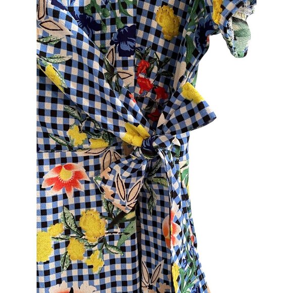 Hayden Los Angeles Gingham & Floral Faux Wrap Dress with Tie Waist – Size M - Picture 9 of 10